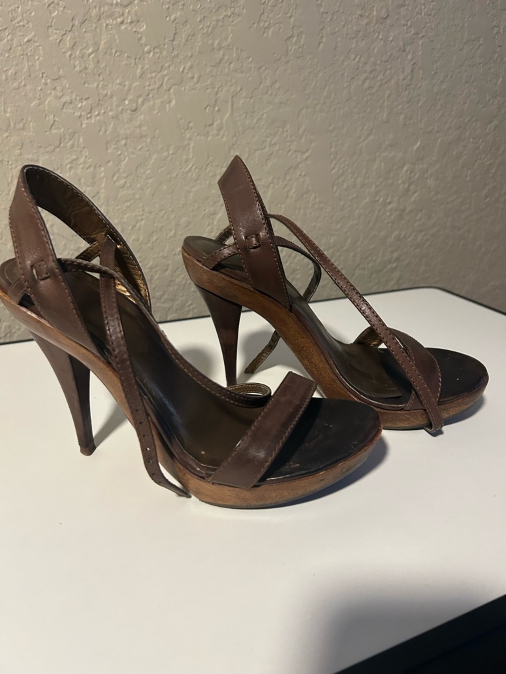 Aldo Brown Leather High Heel Sandals - Strappy Platform